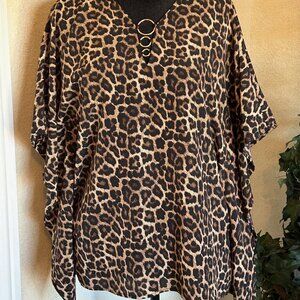 Michael Kors Leopard Print Batwing Sleeve Top S/M